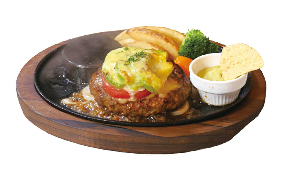 アボカドとトマトのオーブン焼き あさくまハンバーグステーキ