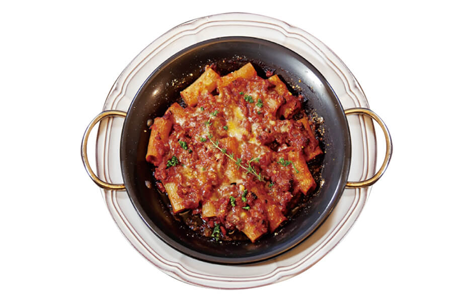 粗挽きラグーのパルメザン焼き リガトーニ